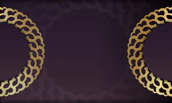 Бургундський Прапор Вінтажним Золотим Візерунком Дизайну Логотипу — стоковий вектор