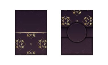 Bordo renkli broşür şürü. Soyut altın desenli baskı için hazırlanıyor..