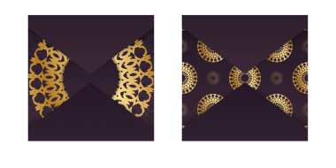 Bordo renkli broşür şürü ve Yunan altın desenli baskı için hazır.