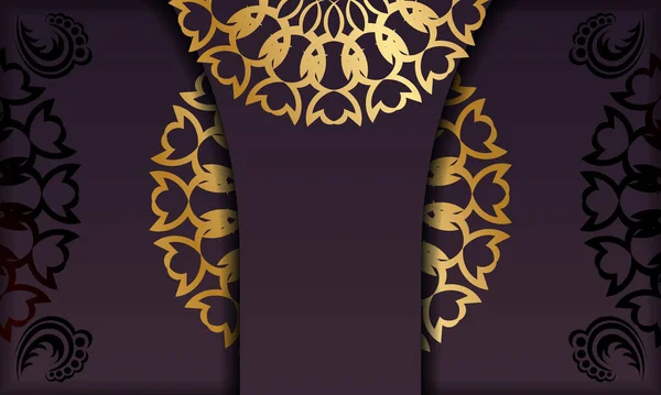 Фон Бордового Цвета Мандаловым Золотым Узором Дизайна Логотипом Текстом — стоковый вектор