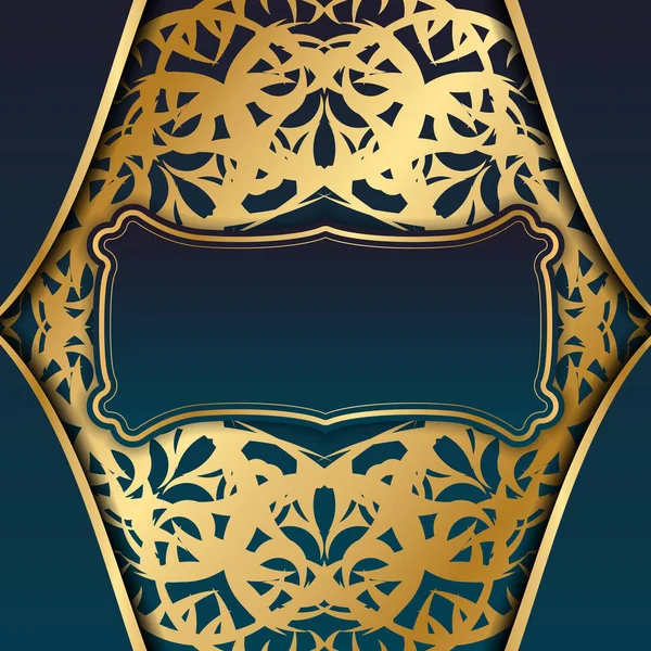 Синий Градиентный Баннер Винтажным Золотым Орнаментом Оформления Вашим Текстом — стоковый вектор