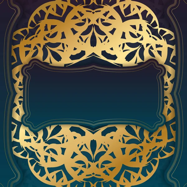 Синий Градиентный Баннер Золотым Орнаментом Мандала Оформления Вашим Текстом — стоковый вектор