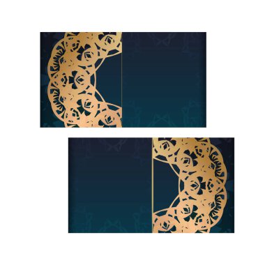 Tasarımınız için klasik altın süslemeli, gradyan mavi renkli uçuş şablonu.