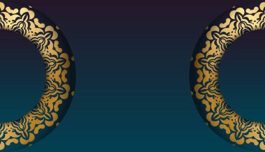 Logo ya da metin için soyut altın süslemeli mavi gradyan pankart