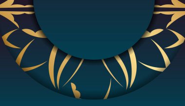 Mandala altın süslemeli ve logonun altına yerleştirilmiş gradyan mavisi arkaplan