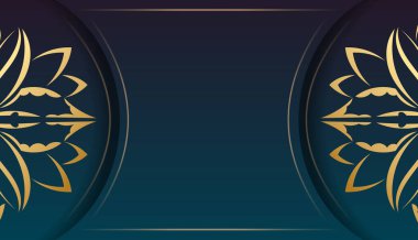 Logo altında tasarım için mandala altın desenli gradyan mavisi arkaplan