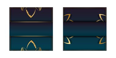 Gradyan mavi renkli, soyut altın süslemeli ve tipografi için hazırlanmış tebrik uçuşu şablonu.