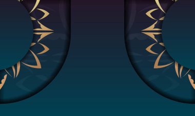 Mandala altın süslemesi ve logonun altına yerleştirilmiş mavi arkaplan