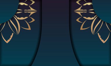 Gradyan mavi arkaplan, soyut altın süslemesi ve logonuz için boşluk