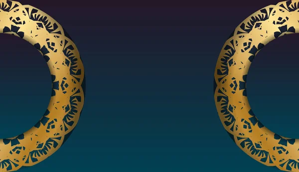 Синий Градиентный Баннер Винтажными Золотыми Орнаментами Логотипом — стоковый вектор