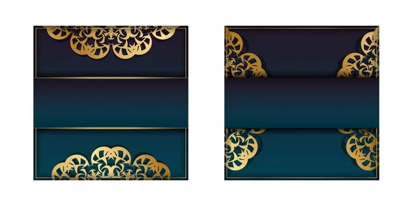金曼荼羅図を印刷用に用意したグラデーションブルーのグリーティングカード — ストックベクタ