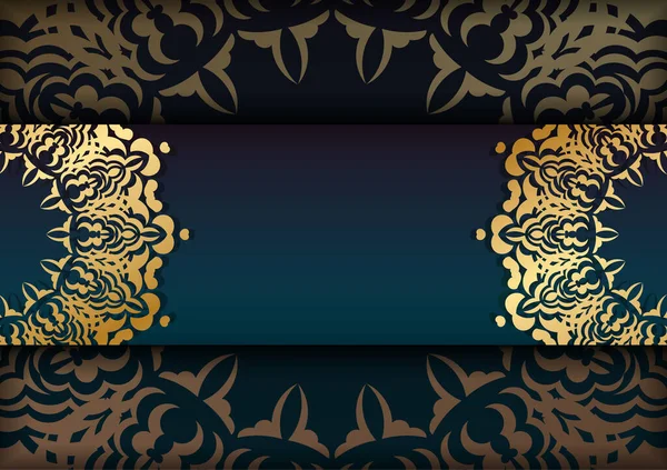 Шаблон Поздравительной Открытки Градиентно Голубым Цветом Греческими Золотыми Орнаментами Подготовленными — стоковый вектор