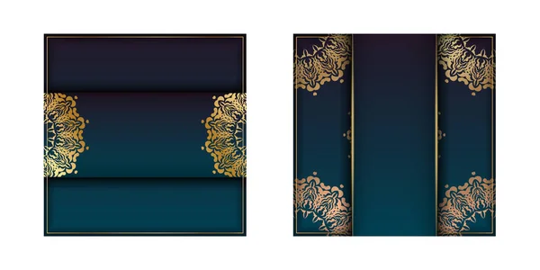 Tasarımınız Için Klasik Altın Desenli Gradyan Mavi Renkli Tebrik Broşürü — Stok Vektör