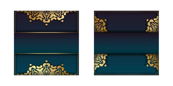 Markanız Için Klasik Altın Süslemeli Gradyan Mavi Renkli Tebrik Broşürü — Stok Vektör