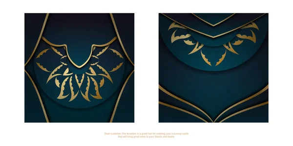 Template Congratulatory Brochure Gradient Blue Color Vintage Gold Ornaments Your — Stock Vector