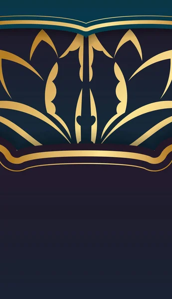 Гравированный Синий Фон Винтажными Золотыми Орнаментами Логотипом — стоковый вектор