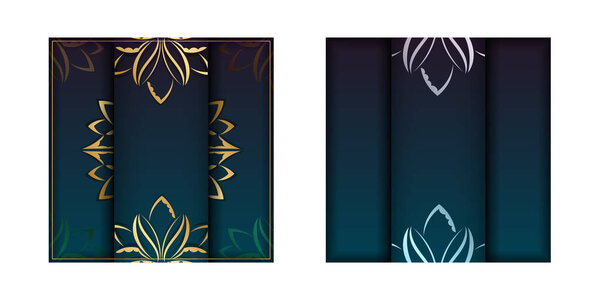 Шаблон Поздравительный флаер с градиентно-голубым цветом с абстрактным золотым узором для вашего бренда.