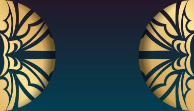 Soyut altın desenli mavi arkaplan ve logo veya metin için yer