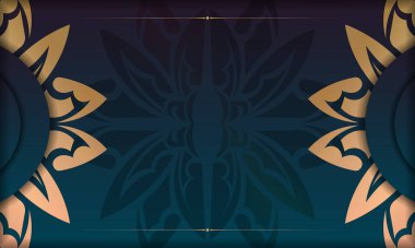 Gradyan mavi arkaplan, klasik altın süslemeleri ve logo veya metin için boşluk