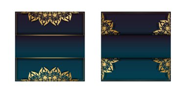 Markanız için klasik altın süslemeleri ve gradyan mavi renkli uçuş şablonu.