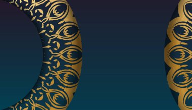 Metin altında tasarım için lüks altın desenli mavi gradyan şablonu