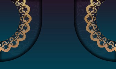 Hindistan 'ın altın desenli ve logo alanlı mavi gradyan şablonu