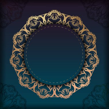 Çiziminiz için klasik altın desenli gradyan mavi renk ile tebrik kartı şablonu.