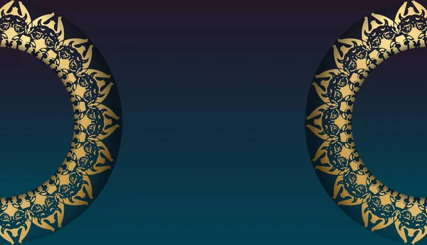 Plantilla Banner Degradado Azul Con Patrón Oro Lujo Lugar Debajo — Vector de stock