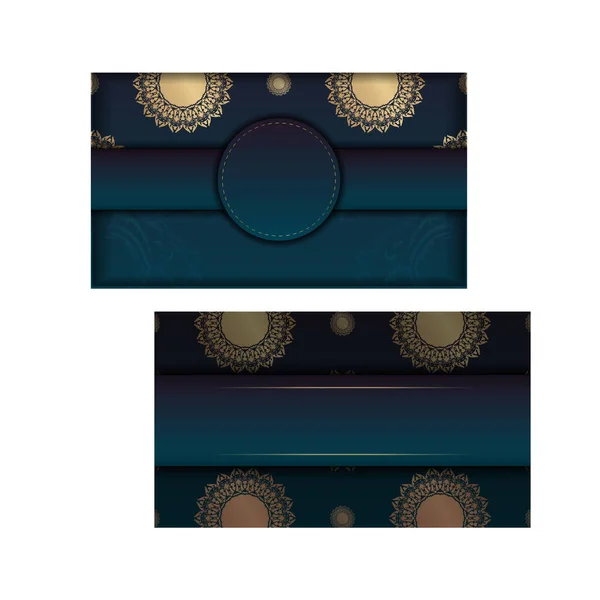 Πρότυπο Φυλλάδιο Κλίση Μπλε Χρώμα Αφηρημένο Χρυσό Στολίδι Έτοιμο Για — Διανυσματικό Αρχείο