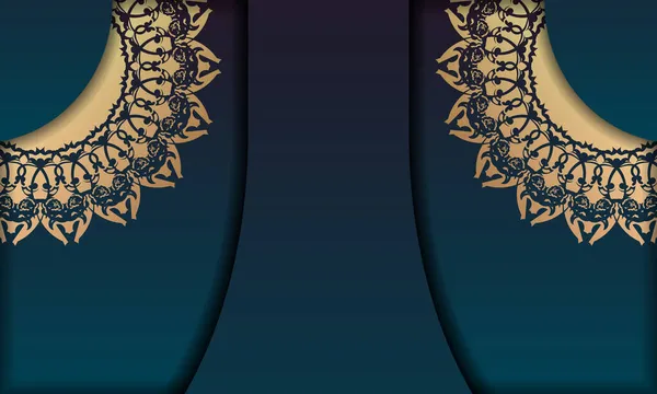Plantilla Banner Degradado Azul Con Patrón Oro Indio Para Diseño — Vector de stock