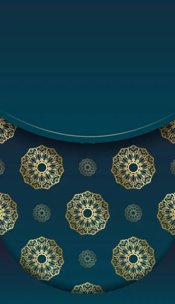 Modelo Banner Gradiente Azul Com Ornamento Ouro Luxo Para Design —  Vetores de Stock