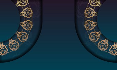 Metnin altında tasarım için klasik altın desenli mavi gradyan pankart