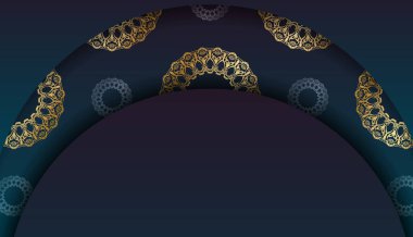 Lüks altın süslemeleri ve metin için yeri olan mavi gradyan pankartı