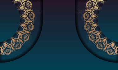 Klasik altın desenli mavi gradyan pankart ve logo alanı