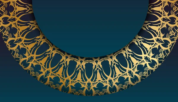 Blauw Gradiënt Banner Sjabloon Met Abstract Gouden Ornament Plaats Voor — Stockvector