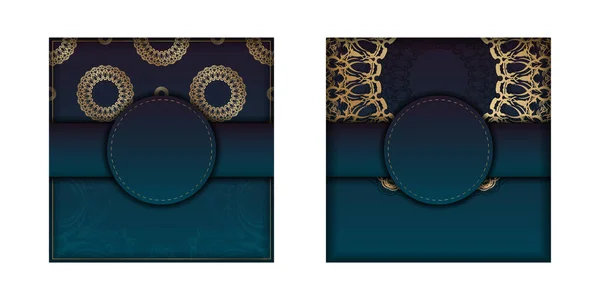 Vorlage Gratulationsbroschüre Mit Farbverlauf Blau Mit Mandala Goldschmuck Für Den — Stockvektor