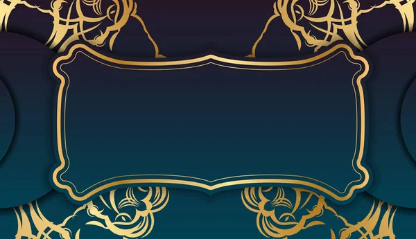 Синій Градієнтний Банер Розкішним Золотим Орнаментом Дизайну Логотипу — стоковий вектор