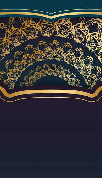 Синій Градієнтний Банер Індійським Золотим Візерунком Місцем Логотипу Або Тексту — стоковий вектор
