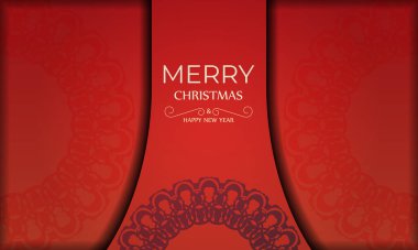 Kart Şablonu Mutlu Noeller Kış Burgonya desenli Kırmızı Renk