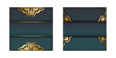 Tebrik etmek için yeşil çizgili ve Yunanca altın desenli tebrik kartı..