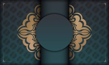 Metnin altında tasarım için soyut altın süslemeli yeşil gradyan pankart