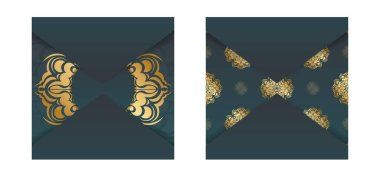 Yunanistan 'ın tipografi için hazırlanmış altın süslemeli yeşil tebrik kartı.