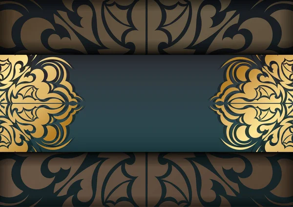 Зеленый Градиент Брошюры Винтажным Золотым Орнаментом Ваших Поздравлений — стоковый вектор