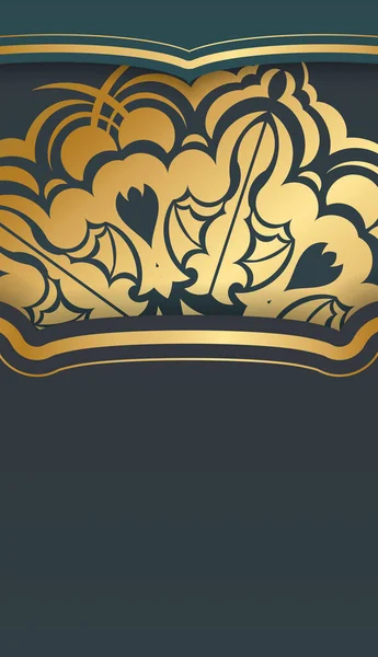 Зелений Градієнтний Банер Золотим Орнаментом Мандали Дизайну Логотипу — стоковий вектор