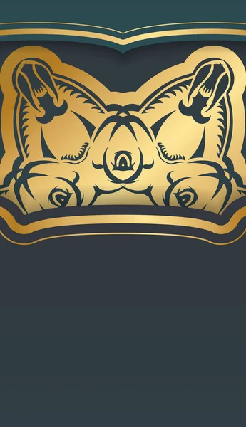 Зеленый Градиентный Баннер Золотым Рисунком Мандалы Местом Логотипа Текста — стоковый вектор