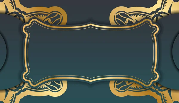 Grön Lutning Banner Med Grekisk Guld Mönster Och Utrymme För — Stock vektor
