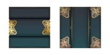 Tebrik etmek için yeşil renkli ve klasik altın süslemeli tebrik kartı..