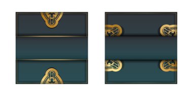 Yazdırma için hazırlanmış mandala altın desenli gradyan yeşil renkli tebrik kartı.