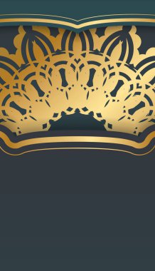 Altın mandala süslemeli yeşil gradyan pankart ve logo veya metin altında