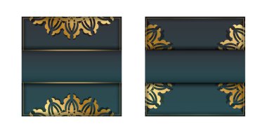 Gradyan yeşil renkli broşür ve tasarımınız için klasik altın süsler..